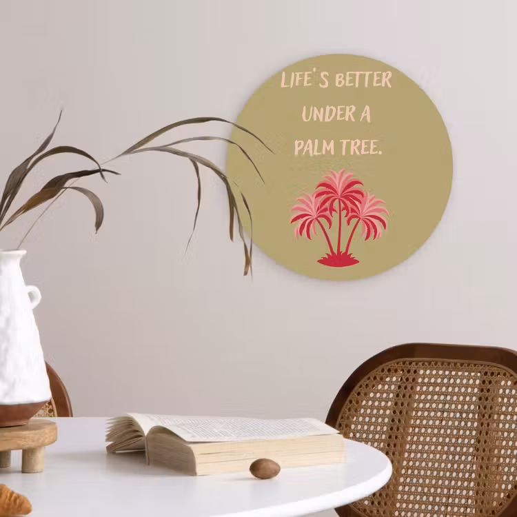 Groen - Zomer - Quote - Palmboom Wandcirkel plexiglas klein -sfeer4