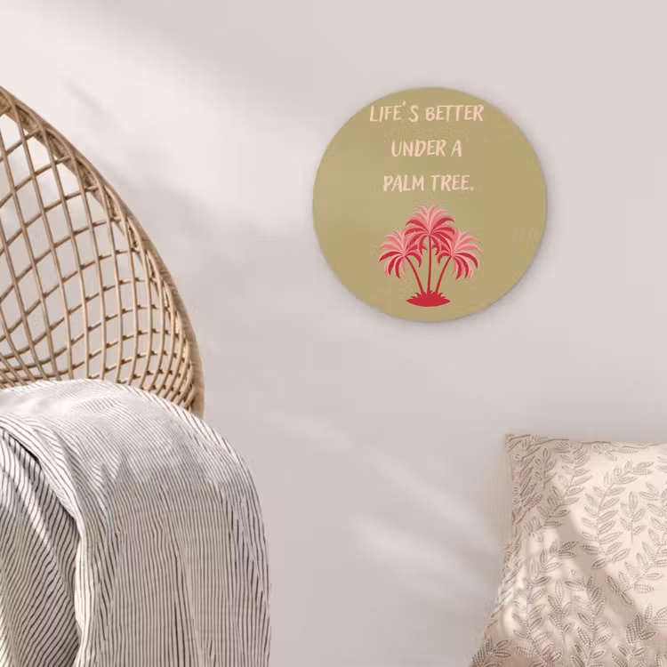 Groen - Zomer - Quote - Palmboom Wandcirkel plexiglas klein -sfeer5