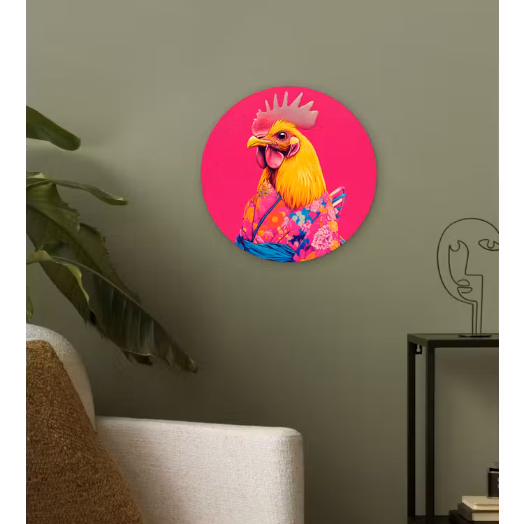 Haan - Kleurrijk - Kimono - Roze Wandcirkel plexiglas klein -sfeer3