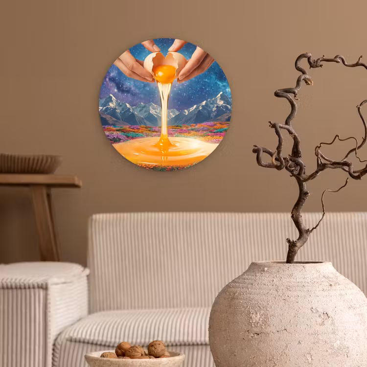 Muurcirkel glas - Handen - Ei - Surrealisme - Handen - Ei - Surrealisme Wandcirkel plexiglas klein
