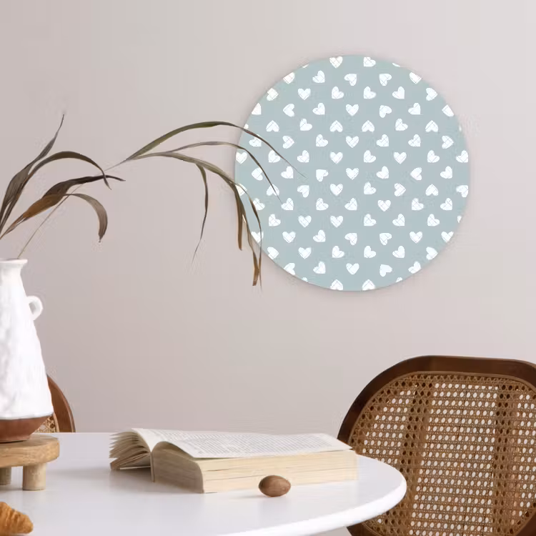 Hartjes - Blauw - Patroon - Strepen Wandcirkel plexiglas klein 852 -sfeer4