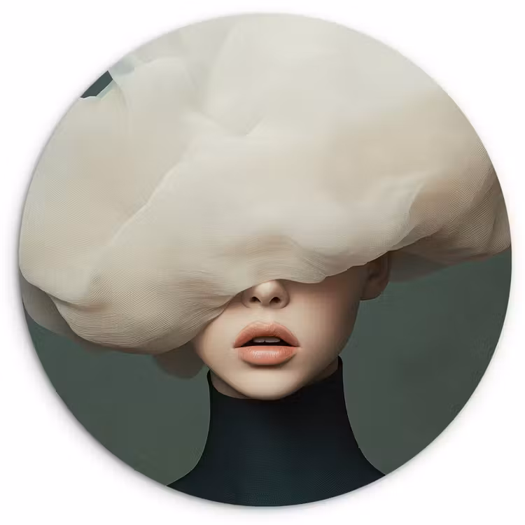 Hoed - Vrouw - Beige Wandcirkel plexiglas klein -3d