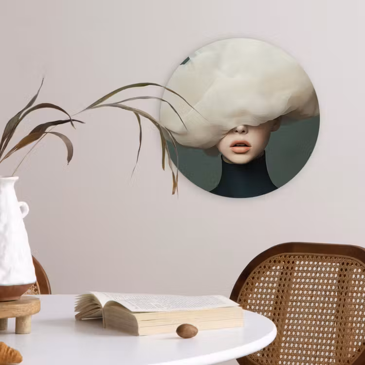 Hoed - Vrouw - Beige Wandcirkel plexiglas klein -sfeer4