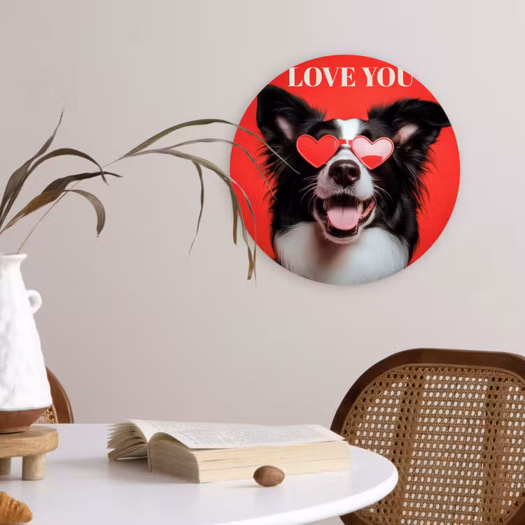 Hond - Hartjesbril - Loveyou - Rood Wandcirkel plexiglas klein -sfeer4