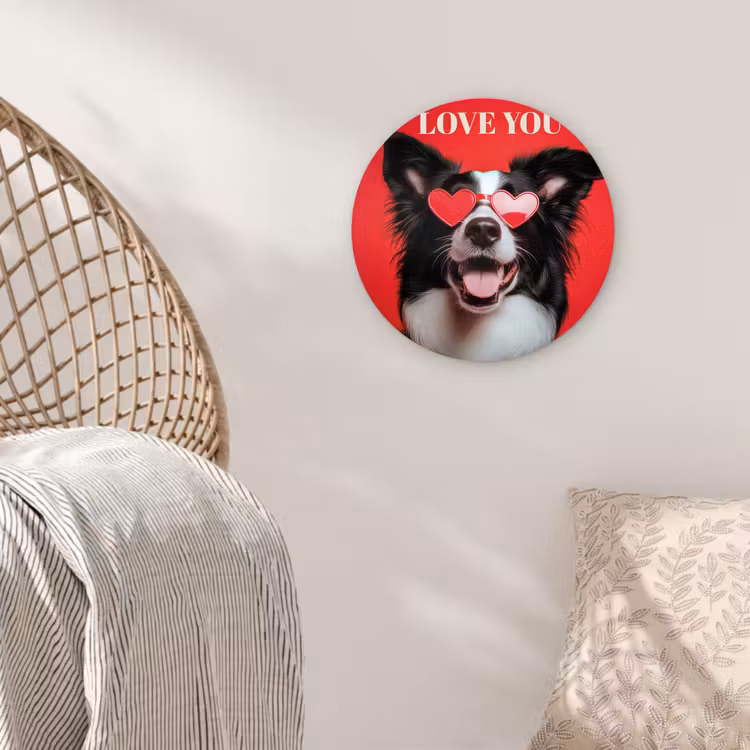 Hond - Hartjesbril - Loveyou - Rood Wandcirkel plexiglas klein -sfeer5
