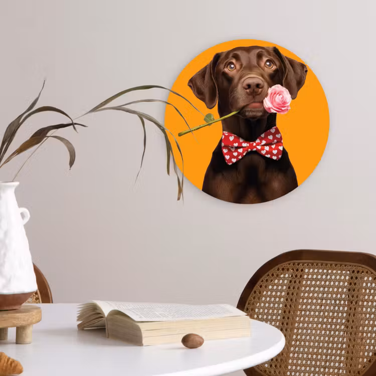 Hond - Oranje - Roos - Valentijn Wandcirkel plexiglas klein -sfeer4