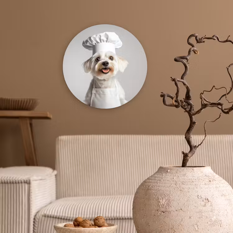 Hond - Wit - Kok Wandcirkel plexiglas klein -sfeer1