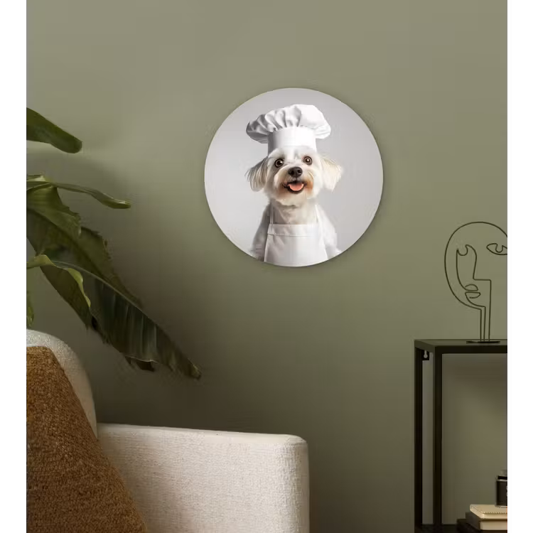Hond - Wit - Kok Wandcirkel plexiglas klein -sfeer3