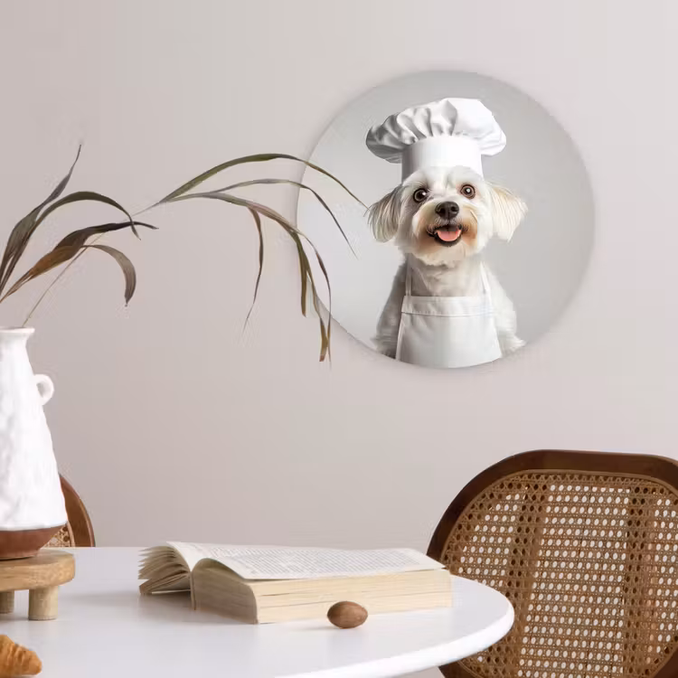 Hond - Wit - Kok Wandcirkel plexiglas klein -sfeer4
