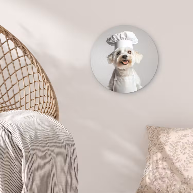 Hond - Wit - Kok Wandcirkel plexiglas klein -sfeer5