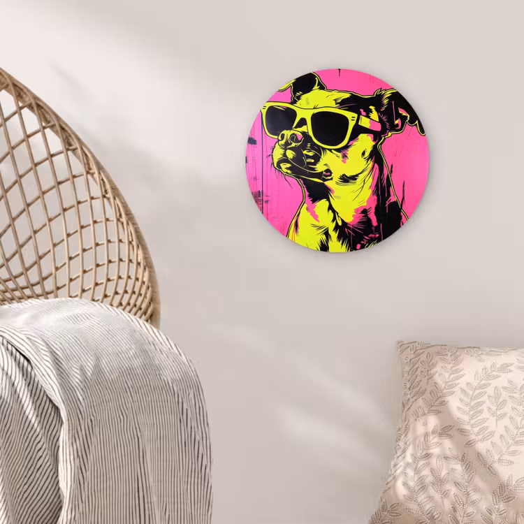 Hond - Zonnebril - Roze - Art Wandcirkel plexiglas klein -sfeer5