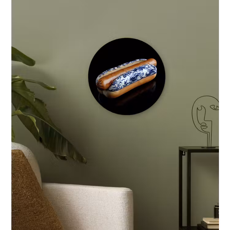 Hotdog - Porselein - Delfts blauw - Eten Wandcirkel plexiglas klein -sfeer3