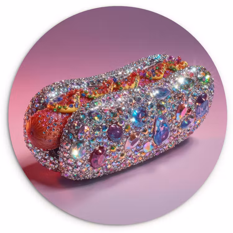 Hotdog - Steentjes - Glitters - Paars Wandcirkel plexiglas klein -3d