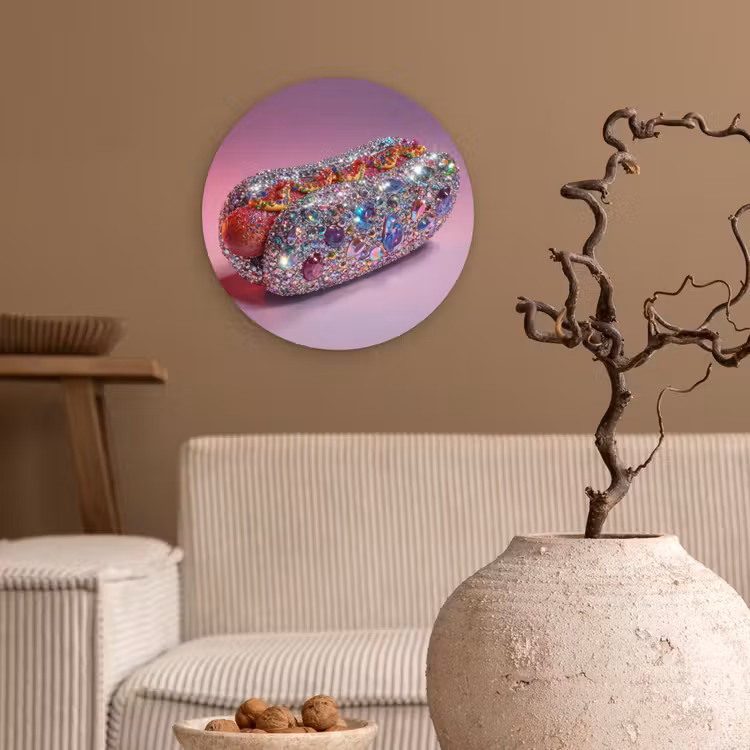 Hotdog - Steentjes - Glitters - Paars Wandcirkel plexiglas klein -sfeer1