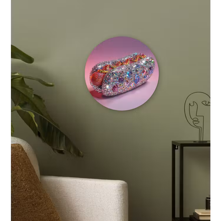 Hotdog - Steentjes - Glitters - Paars Wandcirkel plexiglas klein -sfeer3