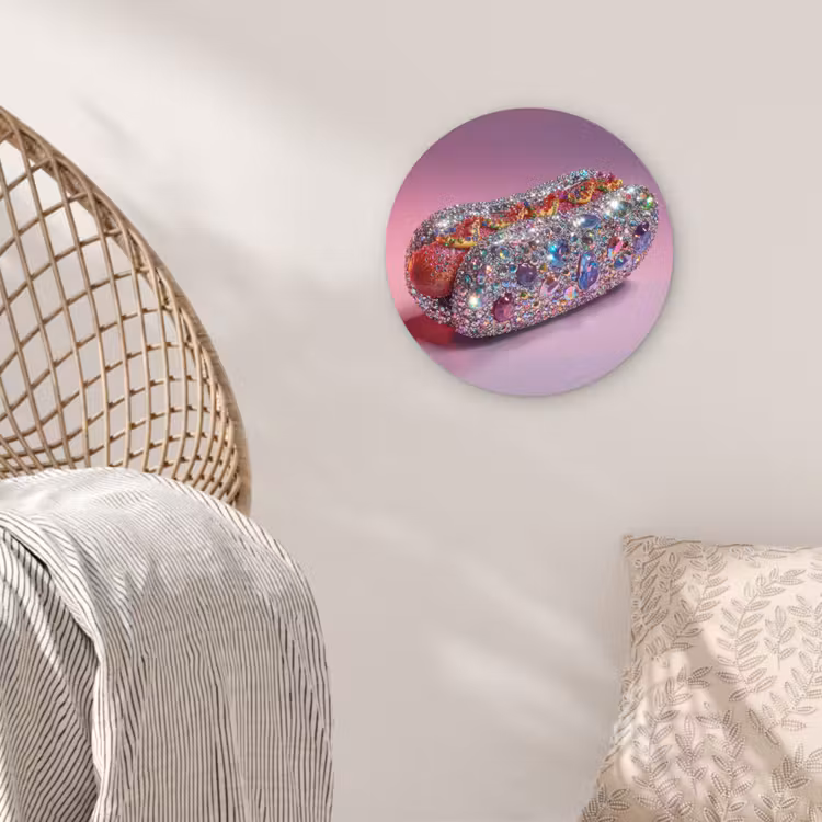 Hotdog - Steentjes - Glitters - Paars Wandcirkel plexiglas klein -sfeer5