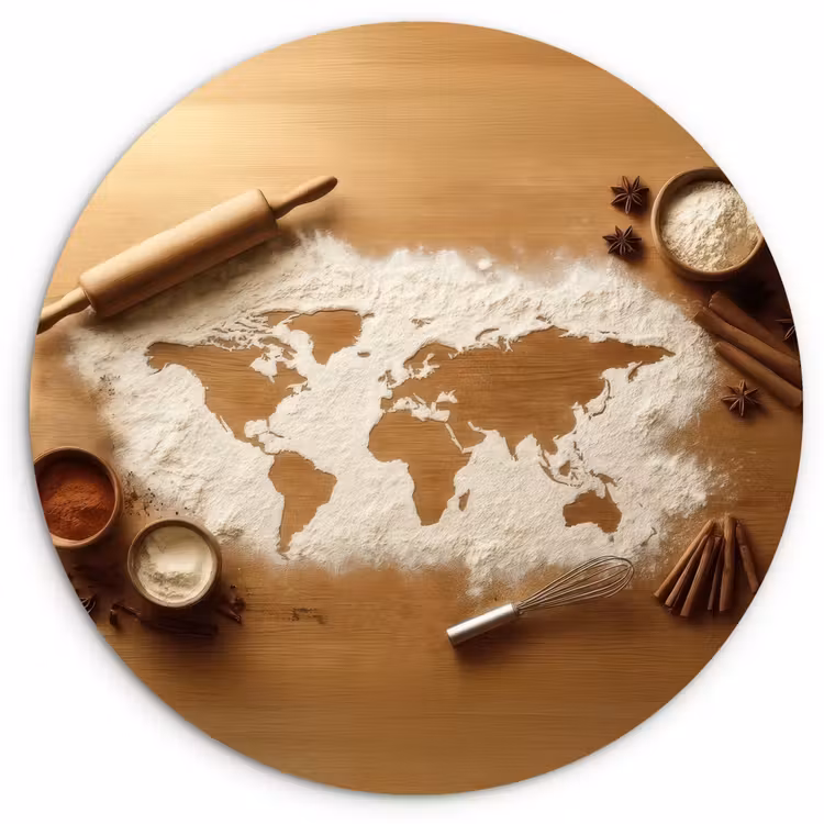 Hout - Wereldkaart - Bakken - Keuken Wandcirkel plexiglas klein -3d