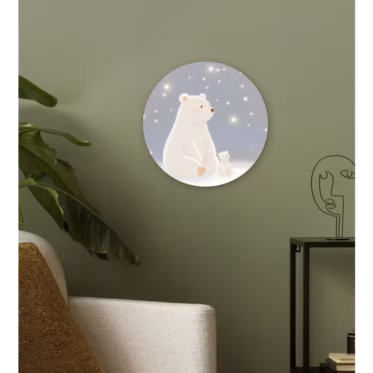 Ijsbeer - Sneeuw - Sterren - Blauw Wandcirkel plexiglas klein -sfeer3