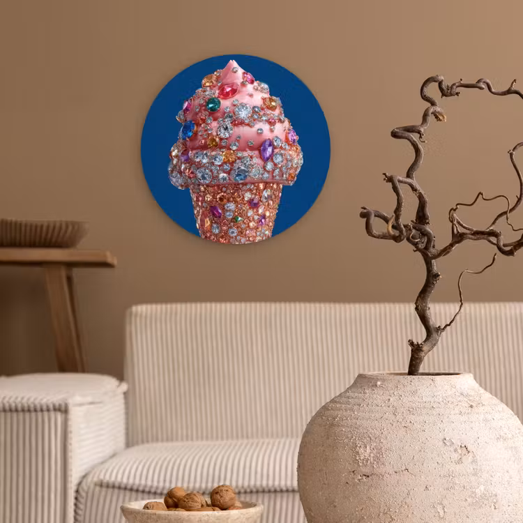 Ijsje - Hoorntje - Steentjes - Blauw Wandcirkel plexiglas klein -sfeer1