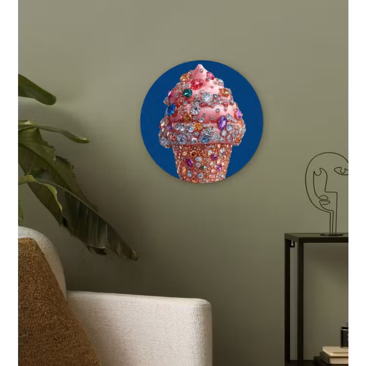 Ijsje - Hoorntje - Steentjes - Blauw Wandcirkel plexiglas klein -sfeer3