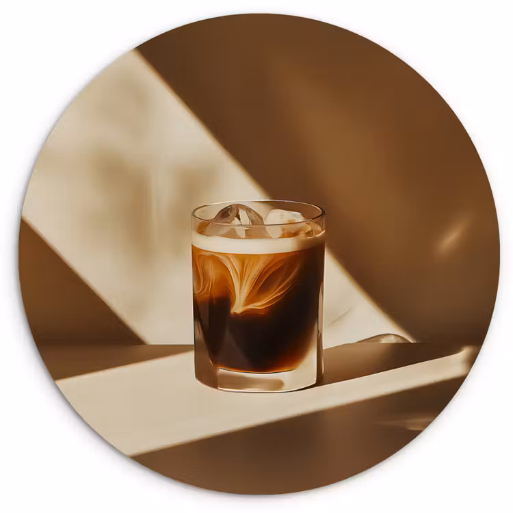 Glas - Ijskoffie - Schaduw - Bruin Wandcirkel kunststof plaat 5mm dik klein -3d