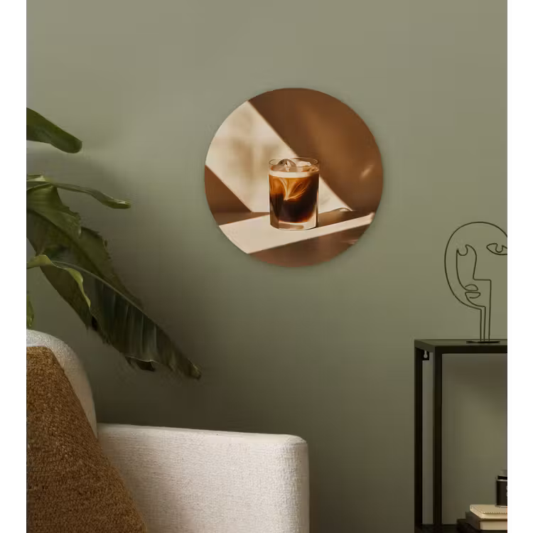 Glas - Ijskoffie - Schaduw - Bruin Wandcirkel kunststof plaat 5mm dik klein -sfeer3