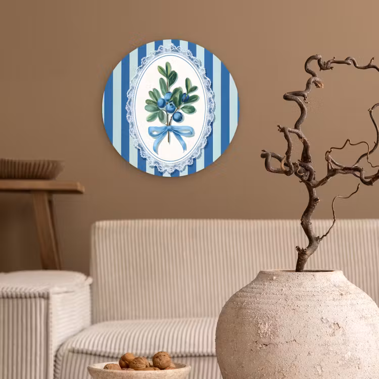 Illustratie - Bessen - Blauw - Strepen Wandcirkel plexiglas klein -sfeer1