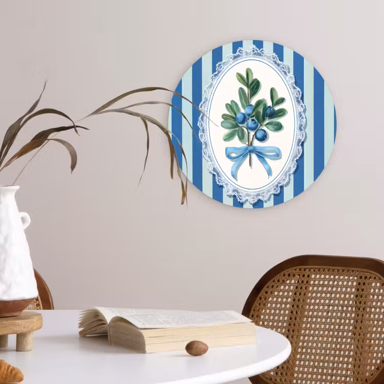 Illustratie - Bessen - Blauw - Strepen Wandcirkel plexiglas klein -sfeer4