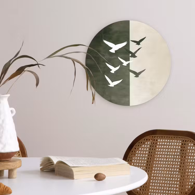 Japandi - Vogel - Groen Wandcirkel plexiglas klein -sfeer4