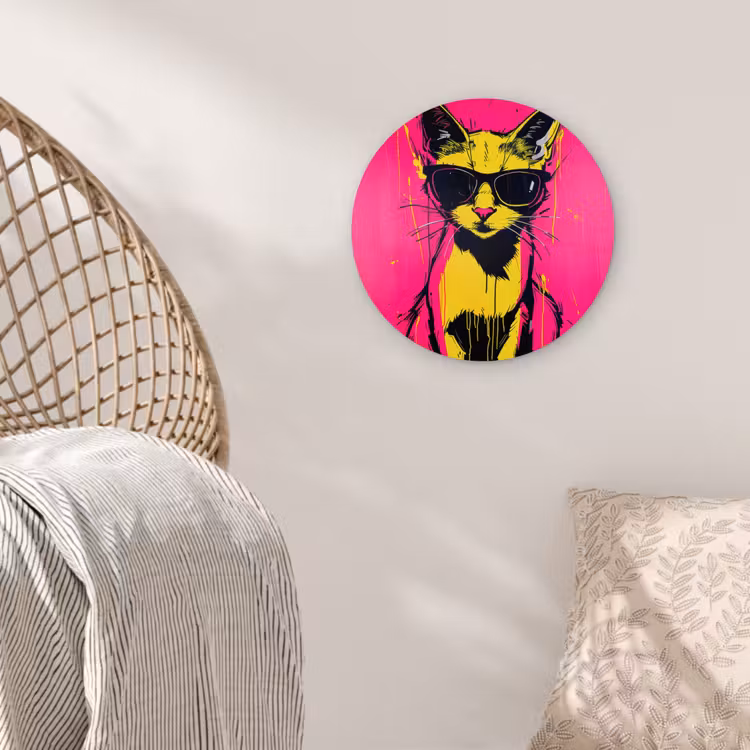 Kat - Art - Zonnebril - Roze Wandcirkel plexiglas klein -sfeer5