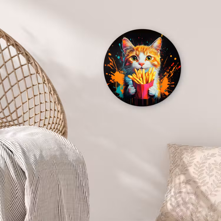 Kat - Eten - Patat - Graffiti - Abstract Wandcirkel plexiglas klein -sfeer5