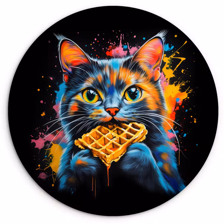 Kat - Graffiti - Kleurrijk - Wafel - Eten Wandcirkel plexiglas klein -3d