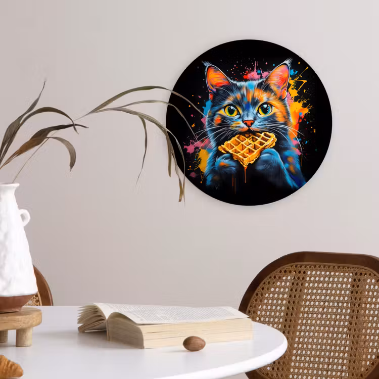 Kat - Graffiti - Kleurrijk - Wafel - Eten Wandcirkel plexiglas klein -sfeer4