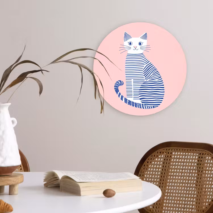 Kat - Illustratie - Minimalistisch - Roze Wandcirkel plexiglas klein -sfeer4