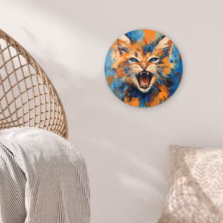 Kat - Kleurrijk - Oranje - Blauw Wandcirkel plexiglas klein -sfeer5