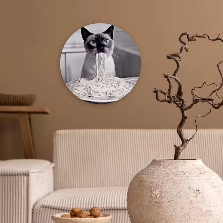 Kat - Siamees - Zwart Wit - Schattig - Dieren Wandcirkel plexiglas klein -sfeer1