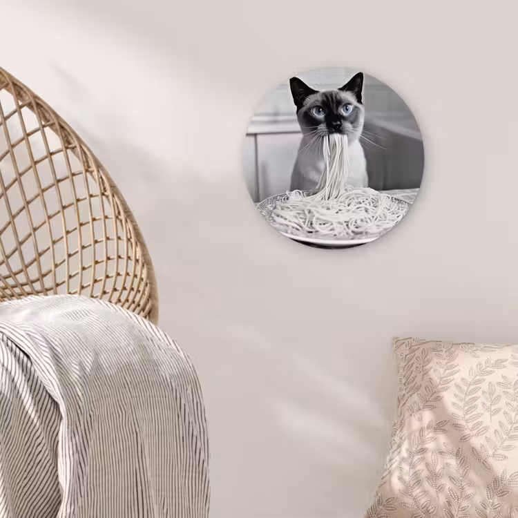 Kat - Siamees - Zwart Wit - Schattig - Dieren Wandcirkel plexiglas klein -sfeer5