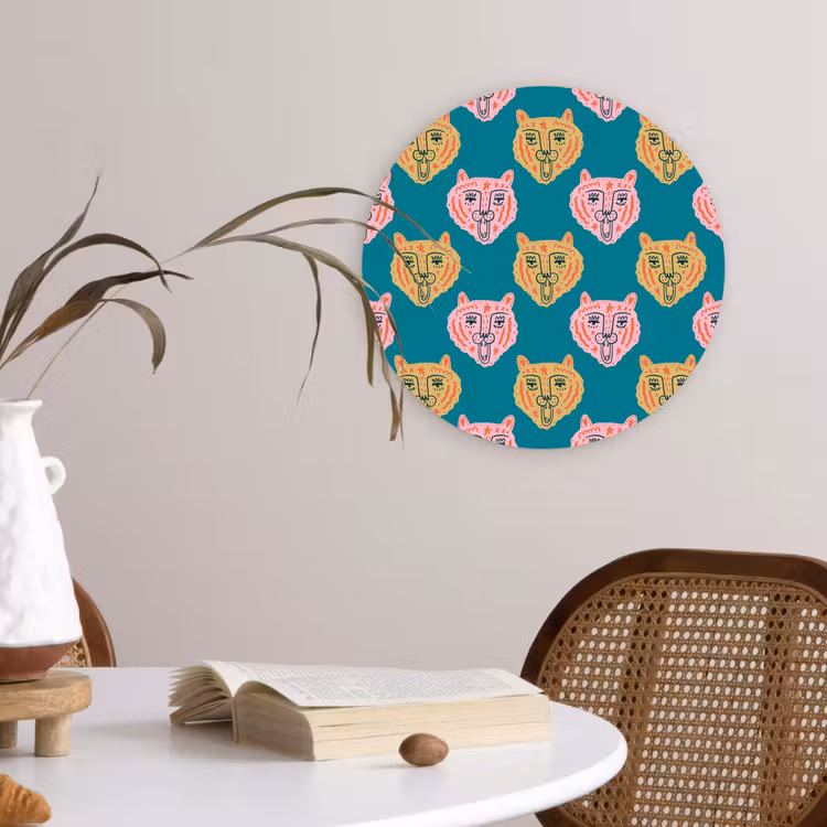 Kattengezichten - Sterren - Turquoise Wandcirkel plexiglas klein 852 -sfeer4