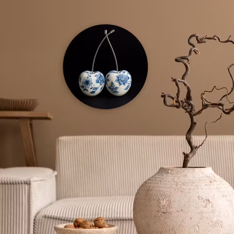 Kersen - Delfts blauw - Fruit Wandcirkel plexiglas klein -sfeer1