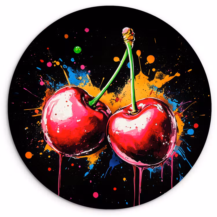 Kersen - Fruit - Graffiti - Verf - Abstract - Modern - Kleurrijk Wandcirkel plexiglas klein -3d