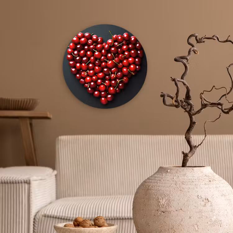 Kersen - Hart - Rood - Zwart Wandcirkel plexiglas klein -sfeer1