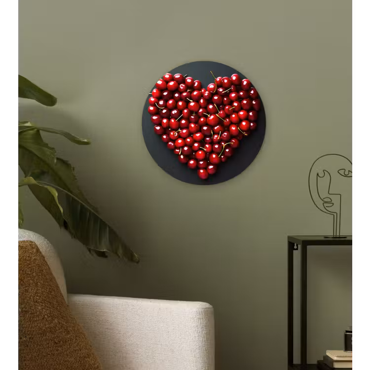 Kersen - Hart - Rood - Zwart Wandcirkel plexiglas klein -sfeer3