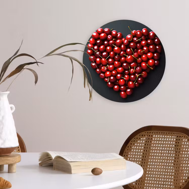 Kersen - Hart - Rood - Zwart Wandcirkel plexiglas klein -sfeer4