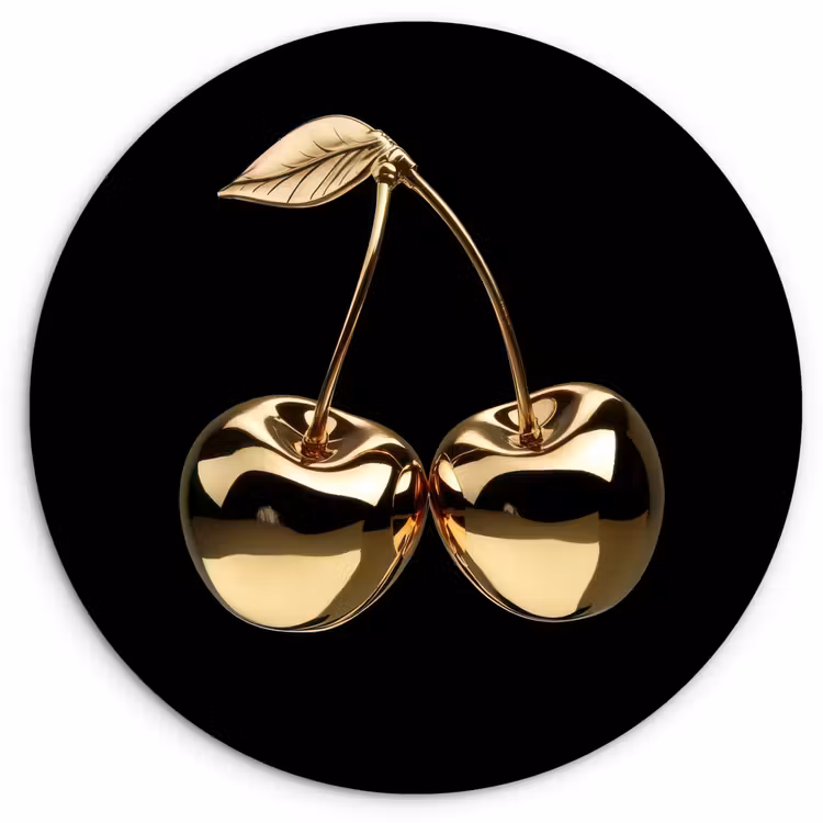 Kersen - Zwart - Goud - Chrome Wandcirkel plexiglas klein -3d