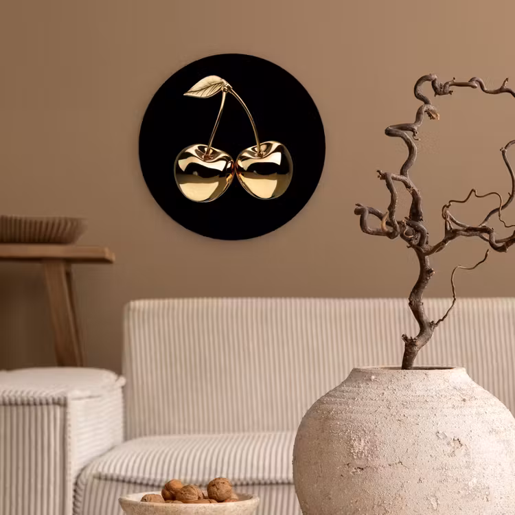 Kersen - Zwart - Goud - Chrome Wandcirkel plexiglas klein -sfeer1