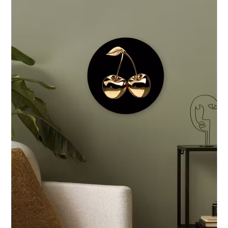 Kersen - Zwart - Goud - Chrome Wandcirkel plexiglas klein -sfeer3