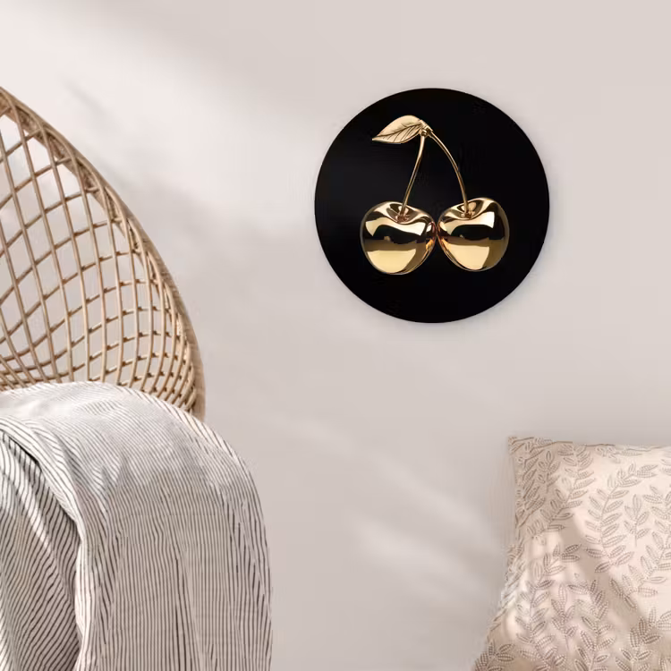 Kersen - Zwart - Goud - Chrome Wandcirkel plexiglas klein -sfeer5
