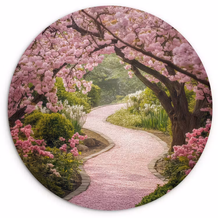 Kersenbloesem - Natuur - Sakura - Pad - Japanse tuin Wandcirkel plexiglas klein -3d