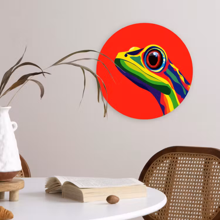 Kikker - Kleurrijk - Strepen - Ogen Wandcirkel plexiglas klein -sfeer4