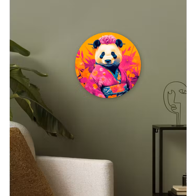 Kimono - Roze - Panda - Bloemenkroon Wandcirkel plexiglas klein -sfeer3